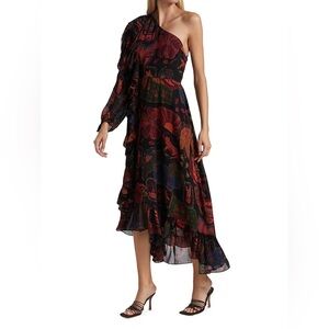 FARM Rio | Crazy Mix One Shoulder Midi Dress | Size M